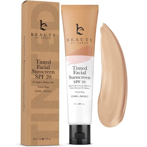 Tinted Sunscreen for Face - SPF 20 With Natural & Organic Ingredients Broad Spectrum Sunblock Lotion, Tinted Moisturizer Zinc Oxide Sunscreen Face for Skincare, Facial Sunscreen (Light Beige) - Image 2