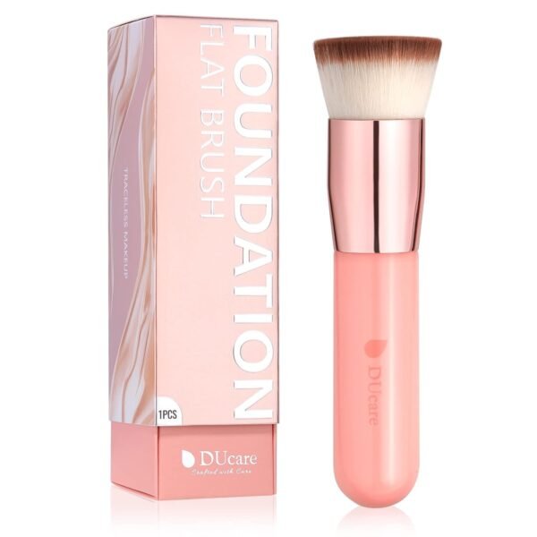 DUcare Flat Top Kabuki Foundation Brush - Premium Makeup Brush for Liquid, Cream, and Powder - Buffing, Blending, and Face,Pink - Image 2