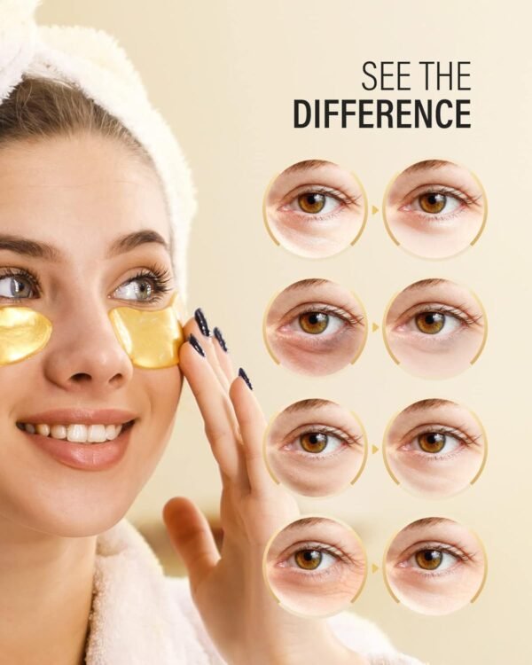 24k Gold Under Eye Patches (50 Pairs), eye mask, Collagen Skin Care Products, Eye Patches for Puffy Eyes, eye masks for dark circles and puffiness - Image 5