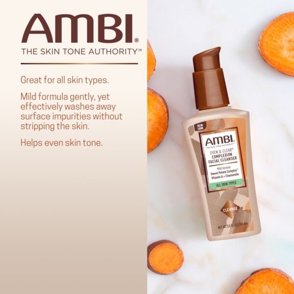 Ambi Even & Clear Complexion Facial Cleanser, For Men & Women, All Skin Types, Sweet Potato, Chamomile, Green Tea, Hydroquinone-free, Soap-free, Alcohol-free, Fragrance-free, Dye-free, 3.5 Fl Oz - Image 5