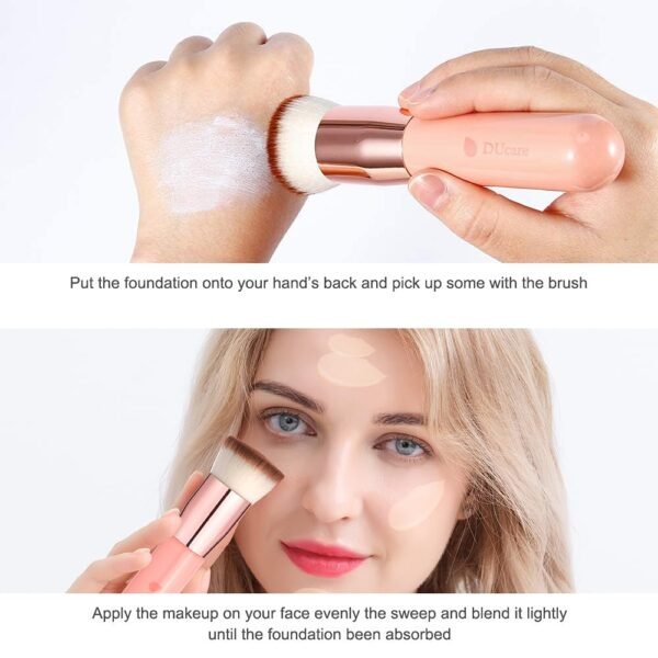 DUcare Flat Top Kabuki Foundation Brush - Premium Makeup Brush for Liquid, Cream, and Powder - Buffing, Blending, and Face,Pink - Image 5