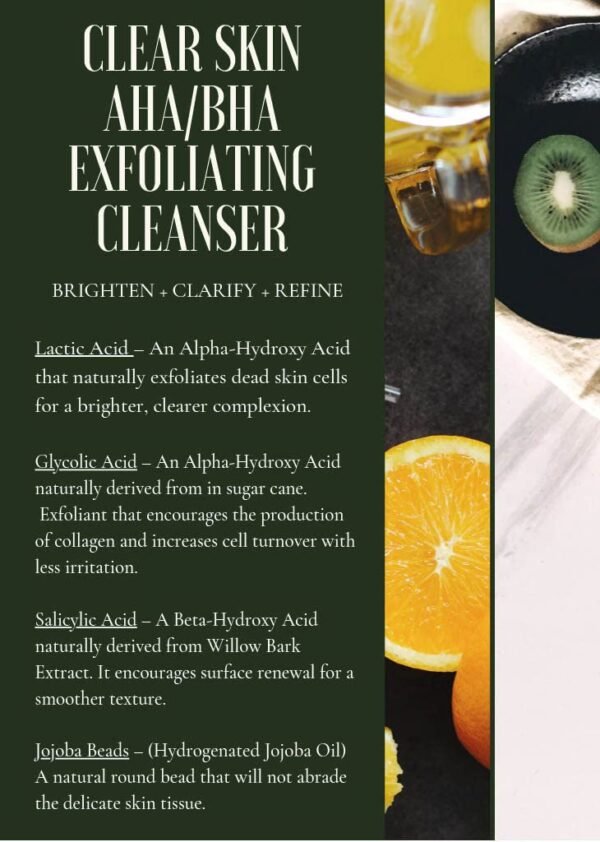 Clear Skin AHA BHA Exfoliating Cleanser Glycolic & Salicylic Acid Cleanser, Jojoba Beads - 8oz Pump - Image 3