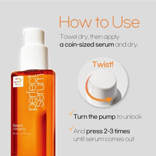 Mise En Scene PerfectSerum Original - HairOil for Frizzy & Dry, Hydration and Nutrition Hairy Essence for Damage Care, Korean HairCare Product, Hair Serum 2.71 Fl. Oz. - Image 7