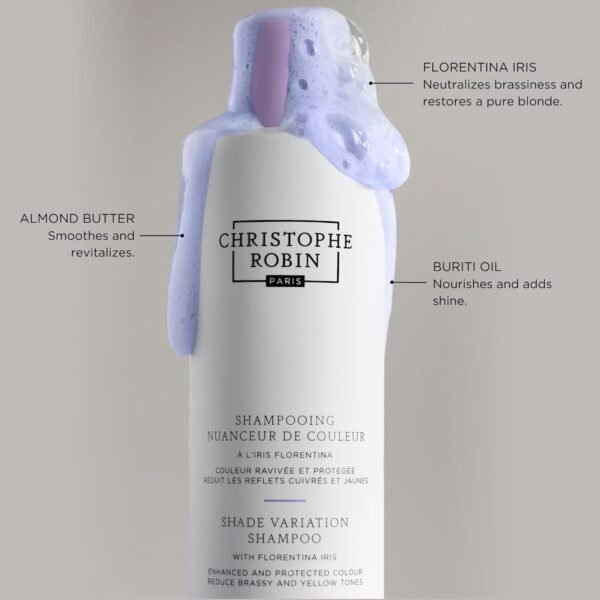 Christophe Robin Shade Variation Baby Blonde Toning Purple Shampoo with Florentina Iris, Neutralizes Brassy, Yellow Tones for Blonde, Bleached, Silver, Highlighted Hair 250ml - Image 4