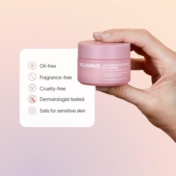 Solawave LightBoost Rich Cream for Face & Neck | Boosts Effects of Red Light Therapy | Daily Anti Aging & Skin Firming Moisturizer | Reduces Appearance of Fine Lines & Wrinkles, Increases Hydration - Image 9
