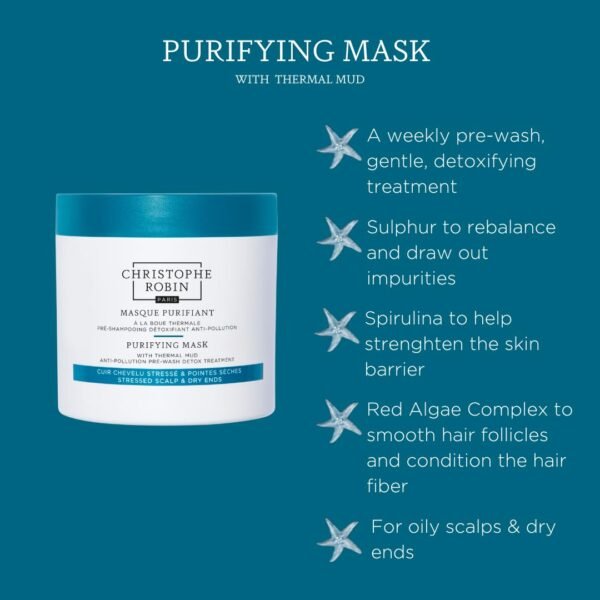 Christophe Robin Purifying Pre-Shampoo Mud Mask With Thermal Mud - Pre-Wash Oily Scalp Treatment 8.4 fl. oz - Image 7
