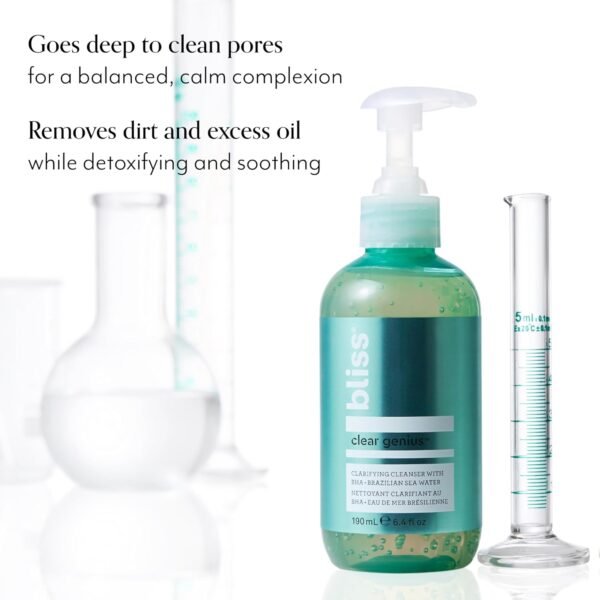 Bliss Clear Genius Clarifying Gel Cleanser – 6.4 Fl Oz – Salicylic Acid BHA to Purify Pores, Remove Excess Oil & Dirt – Non-Drying, Vegan & Cruelty-Free – Tea Tree Scent – Suitable For All Skin Types - Image 3
