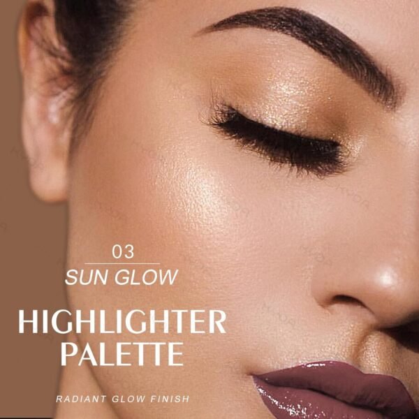 KYDA Face Highlighter Palette, High Glossy Face Illuminator Palette, Narutal Glow Finish, Pearl Shimmer Smooth Baked Powder, Lasting Sparkling Highlighter Makeup-SUN GLOW - Image 4