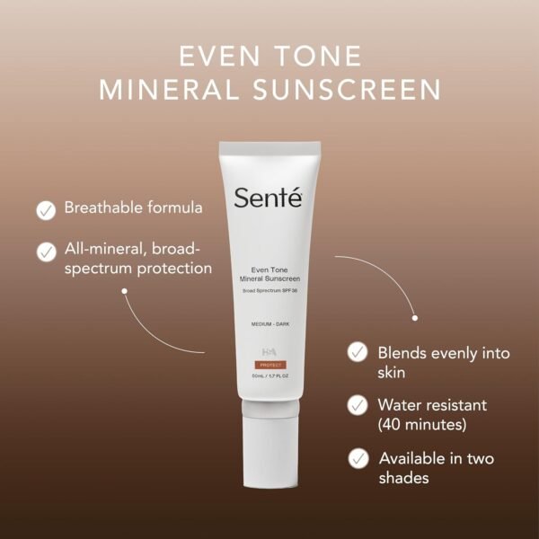 Senté Even Tone Mineral Sunscreen Tinted Broad-Spectrum Lotion - Medium-Dark SPF 36 - UVA/UVB Protection - 40-Min Water-Resistant - 50 ml - Image 3