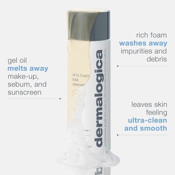 Dermalogica Oil To Foam Total Cleanser for face - Removes make-up, sunscreen, and debris while cleansing skin in one step for ultra-clean, healthy-looking skin, 8.4 fl oz - Image 3