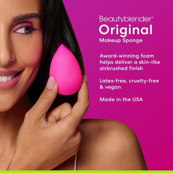 Beautyblender® | Original Pink Beauty Blender Makeup Sponge, Super-Soft Foam Easily Blends Foundations, Powders & Creams, Made in USA, Reusable, Washable, Streak Free Application, Vegan, Cruelty Free - Image 4
