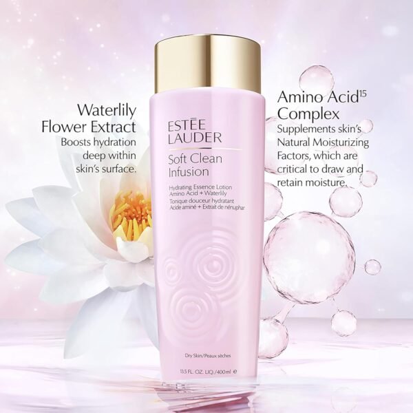 Estée Lauder Soft Clean Infusion Hydrating Skin Essence Face Lotion with Amino Acid + Waterlily, 13.5 Fl Oz - Image 3