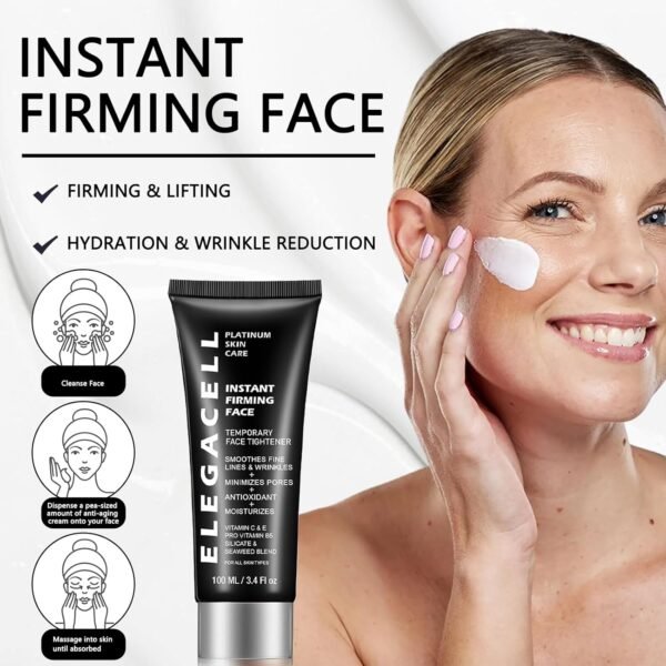 Elegacell Face Tightener Instant Face Lift Cream Temporary Frim Skin Tightening and Lifting Cream-Smooth the Look of Fine Lines 100ml, 3.4 fl.oz - Pack of 2 - Image 8
