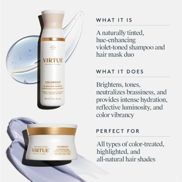 VIRTUE ColorKick Extended Vibrancy Bundle with Shampoo and Hair Mask, De-Brassing Natural Color Toner, Brightens and Revitalizes All Color-Treated Hair - Image 3