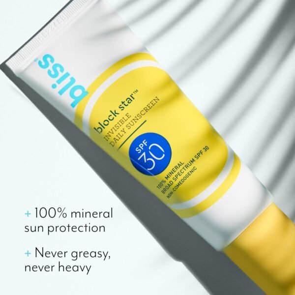 Bliss Block Star SPF 30 Daily Tinted Sunscreen with Zinc Oxide, Sunscreen & Makeup Primer- All Skin Tones - 100% Mineral Broad Spectrum Sunscreen with Titanium Dioxide & Antioxidant Blend,- 1.4 fl oz. - Image 3
