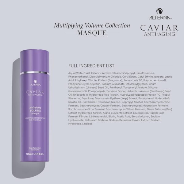 Alterna CAVIAR Anti-Aging Multiplying Volume Masque 5 Fl Oz | Lightweight Hydrating Hair Volumizer Mask for Fine, Thin, Limp or Flat Hair | Adds Shine & Body | Strengthens, Detangles & Boosts Fullness - Image 3