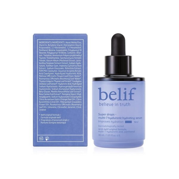 belif Super Drops Multi-7 Hyaluronic Hydrating Serum - 24-hr Moisturization, Hyaluronic Acid, Panthenol, Lightweight Daily Essence | Korean Skincare (1.01 fl. oz) - Image 9