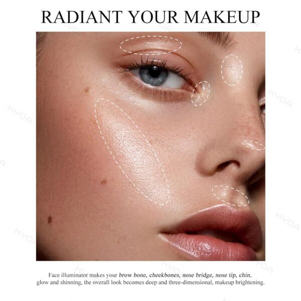 KYDA Face Highlighter Palette, High Glossy Face Illuminator Palette, Narutal Glow Finish, Pearl Shimmer Smooth Baked Powder, Lasting Sparkling Highlighter Makeup-SUN GLOW - Image 6