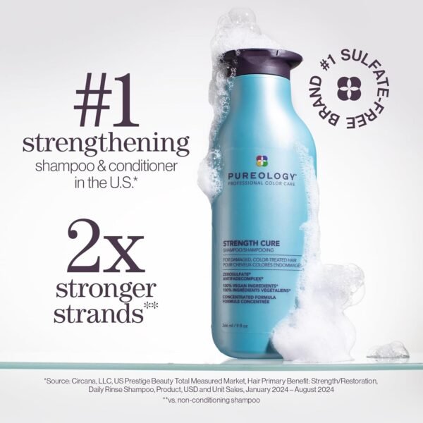 Pureology Strength Cure Shampoo - For Damaged or Color-Treated Hair, Strengthens & Prevents Breakage, Seals Split Ends, Vegan & Sulfate-Free - Image 3
