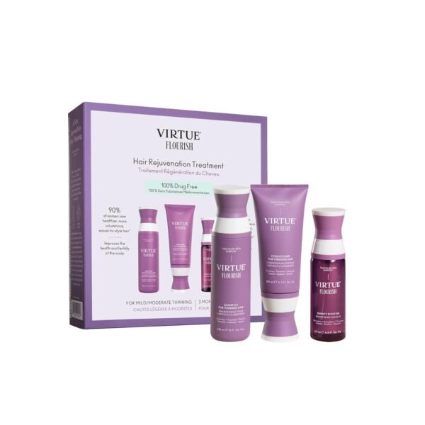 Virtue Flourish Shampoo, Conditioner and Density Booster Treatment Bundle for Thinning Hair for Women, 100% Drug-Free Regimen - Image 2