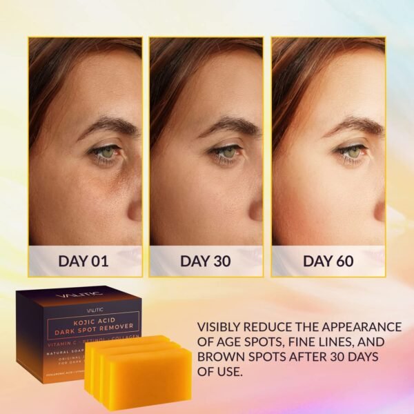VALITIC Kojic Acid Dark Spot Remover Soap Bars with Vitamin C, Retinol, Collagen, Turmeric - Original Japanese Complex Infused with Hyaluronic Acid, Vitamin E, Shea Butter, Castile Olive Oil (3 Pack) - Image 3