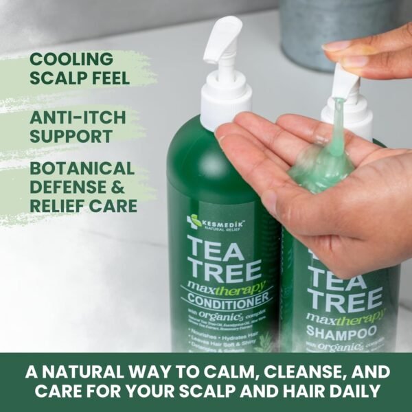 Botanical Tea Tree Oil Shampoo & Conditioner MaxTherapy – Cooling, Itchy Scalp Relief, Cleanses Dandruff & Buildup, Soothes Psoriasis, For All Hair Types & Oily Hair, 16 fl oz Each - Image 6