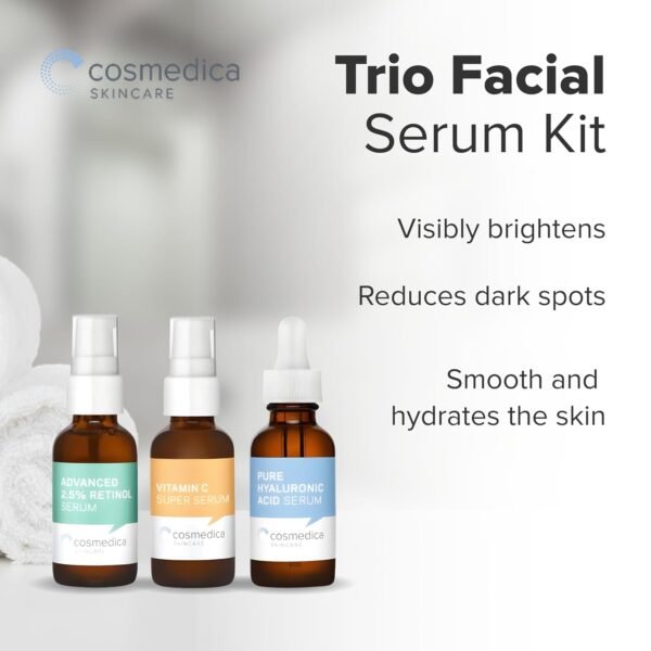 Cosmedica Skincare Facial Serum Trio Set Value for Clear Skin - Vitamin C Super Serum, 2.5% Retinol Serum, Pure Hyaluronic Acid Serum – Vegan, Cruelty-Free Skincare 3 pack - Image 8
