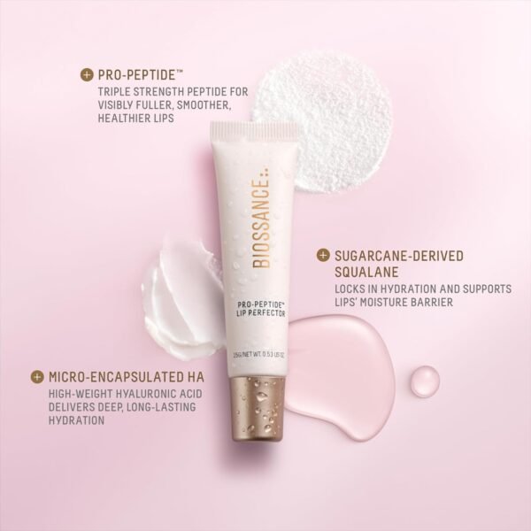 Biossance Pro-Peptide Lip Perfector – Triple-Treat Vegan Lip Balm – Deeply Hydrating with Pro-Peptides & Hyaluronic Acid – Enhances Natural Lip Color – Silky, Glossy Finish - Image 5