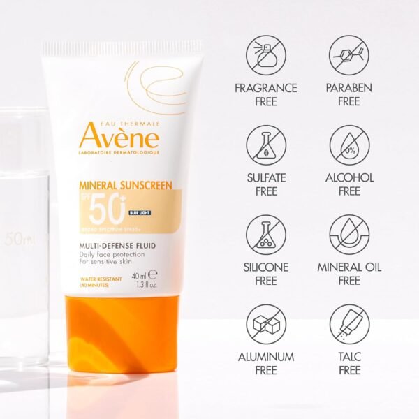 Avène Mineral Sunscreen Multi-Defense Fluid Tinted SPF 50+, Clean Formula Sunscreen for Sensitive Skin, Reef Friendly, Natural Tint, Non-Whitening, Antioxidant Protection, 1.3 Fl Oz - Image 7