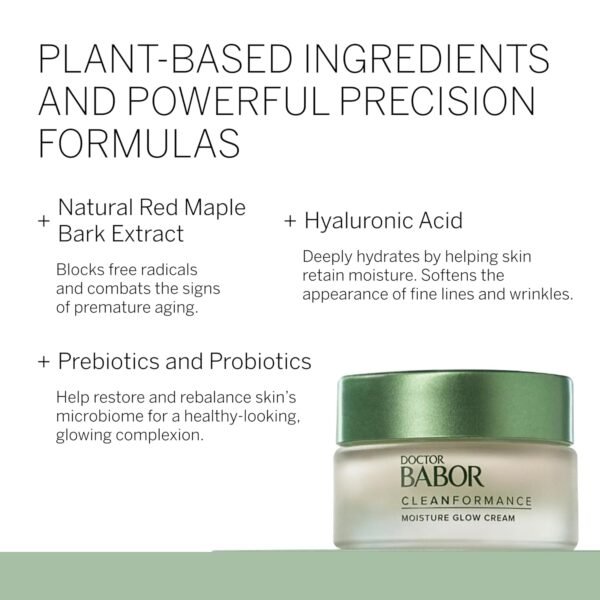 BABOR CLEANFORMANCE Moisture Glow Cream, Lightweight Daily Moisturizer with Light-Reflecting Pigments, Instant Glow and Hydration, Prebiotics & Probiotics Facial Cream, Radiant Even Complexion, 1.7 oz - Image 4