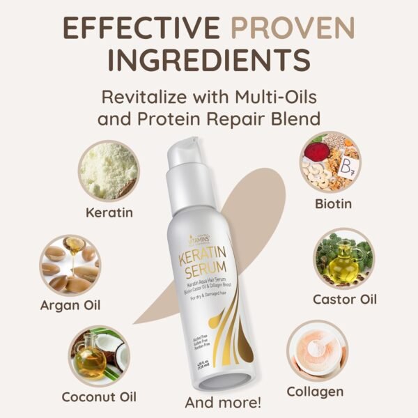 VITAMINS hair cosmetics Keratin Protein Hair Serum - Anti Frizz Control Hair Oil Repair Treatment - Gloss Shine & Heat Protectant for Frizzy Dry Damaged Locks - Image 6