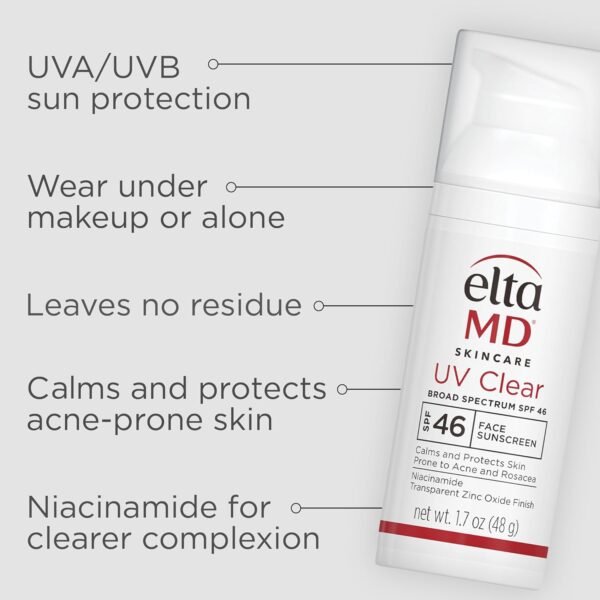 EltaMD UV Clear Face Sunscreen SPF 46, Oil-Free Sunscreen with Zinc Oxide, Dermatologist Recommended - Image 4