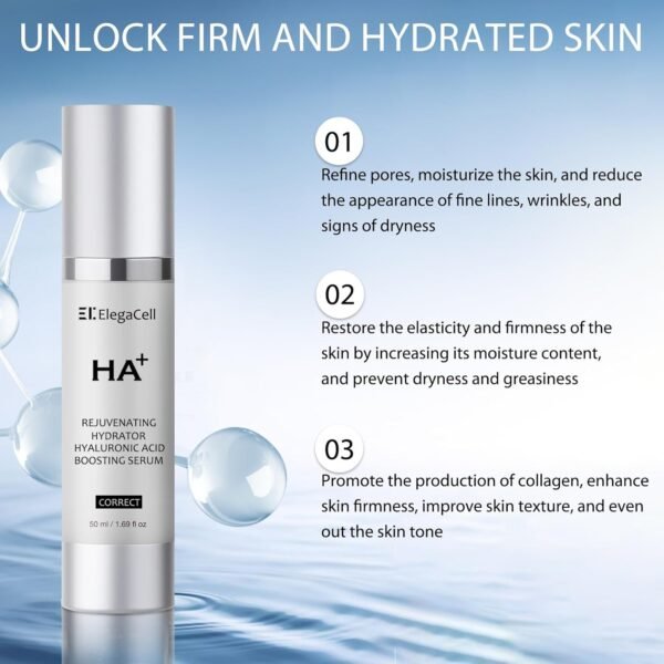 ElegaCell HA+ Rejuvenating Hydrator Skin Hyaluronic Acid Boosting Serum for Face, 1.69 oz Pump,Smooth Fine Lines and Wrinkles,Promotes 24-Hour Moisturization - Image 4