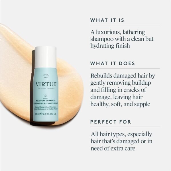 VIRTUE Recovery Sulfate Free Shampoo and Conditioner Set with Keratin and Baobab Seed Oil for Damaged Hair, Travel Size - Image 7
