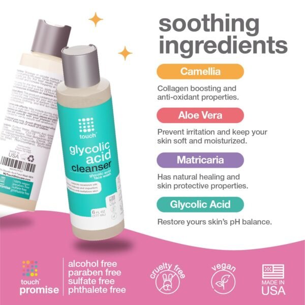 10% Glycolic Acid Face Wash - Exfoliating, Non Drying & Foaming AHA Cleanser - Anti-Aging, Skin Tone & Texture, Wrinkles, Pores, Blackheads - Sulfate Free, Oil Free, & Low PH - 6 oz. - Image 4