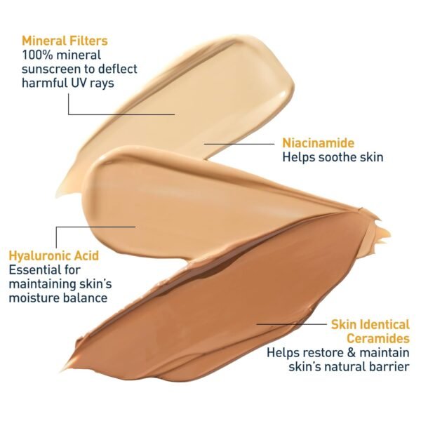 CeraVe Hydrating Mineral Sunscreen SPF 30 with Sheer Tint, Tinted Mineral Sunscreen with Zinc Oxide & Titanium Dioxide, Blends Seamlessly For Healthy Glow, Medium, 1.7 Fluid Ounce - Image 5