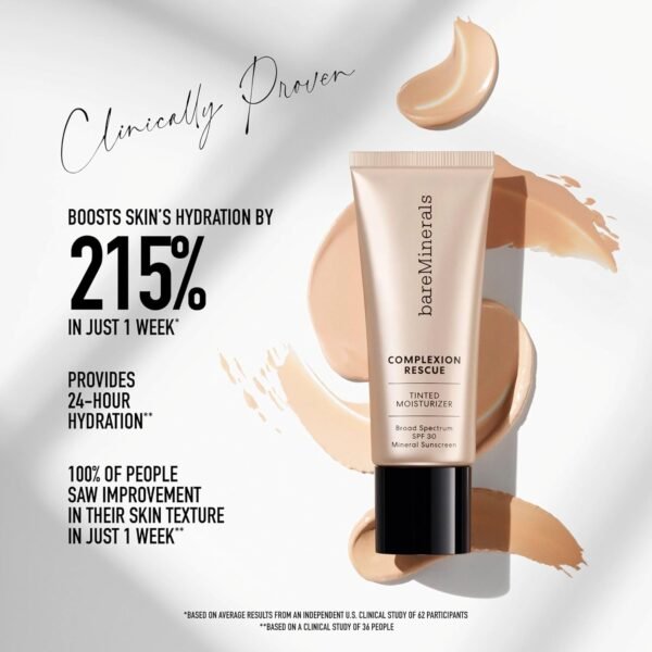 bareMinerals Complexion Rescue Tinted Moisturizer for Face with SPF 30, Vegan Tinted Mineral Sunscreen with Hyaluronic Acid, Full Size, Bamboo 5.5 - Image 5