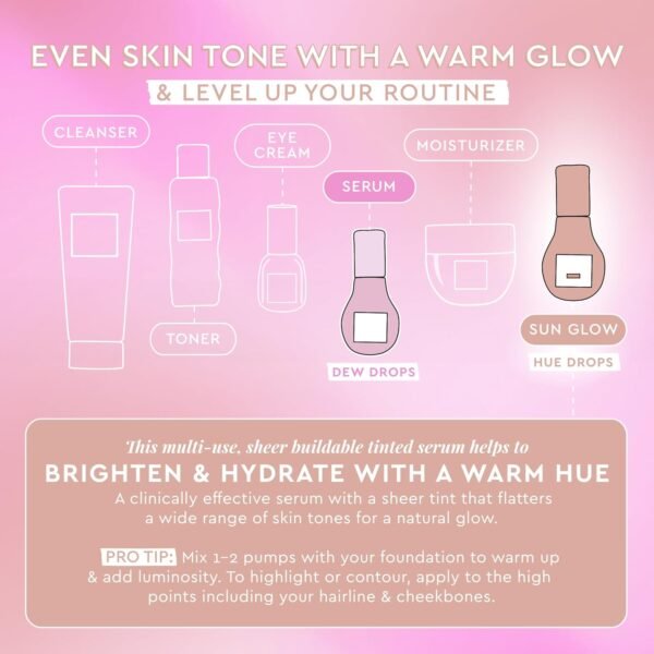 Glow Recipe Hue Drops Tinted Face Serum - Bronzing Drops to Brighten & Hydrate - Skincare Makeup Primer & Liquid Highlighter to Blur Pores for a Radiant, Even Skin Tone - Sunglow (40ml) - Image 5