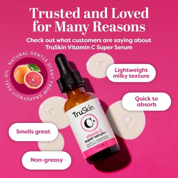 TruSkin Vitamin C Super Serum - Niacinamide, Retinol, Hyaluronic & Salicylic Acid - All-in-One Anti Aging Serum for Face – Improve Appearance of Dark Spots, Firmness for Brighter Looking Skin, 1 Fl Oz - Image 7
