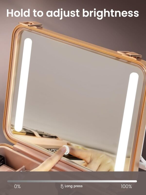 ROWNYEON Travel Makeup Case With Light Up Mirror - Portable Organizer and Train Case for Makeup Artists and Hairstylists with 5x Mirror(White) - Image 5