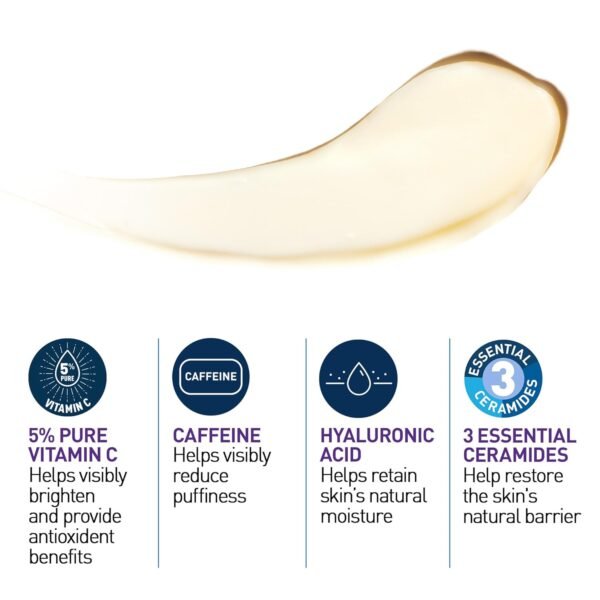 CeraVe Skin Renewing Vitamin C Eye Cream, Vitamin C, Hyaluronic Acid, Ceramides & Caffeine, Under Eye Cream For Dark Circles and Puffiness, Fragrance Free & Ophthalmologist Tested, 0.5 Fl. Oz - Image 4