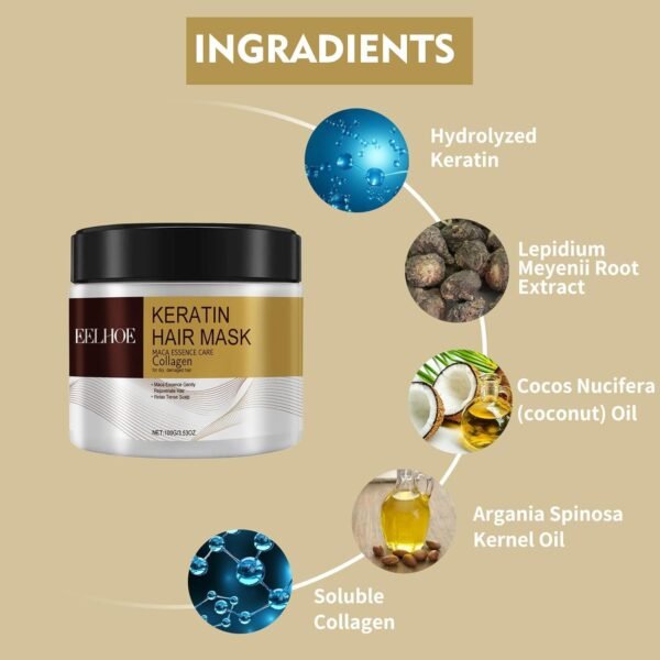 Collagen Hair Mask for Damaged Hair - Deep Repair Conditioning Argan Oil Treatment for Curly or Straight Thin Fine Hair 100ml - Image 7