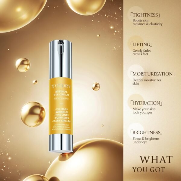 Retinol Under Eye Cream - Anti-aging Eye Cream for Eye Bags, Dark Circles, and Fade Wrinkles, Fine Lines Skin Care Treatment for Women and Men, Gold(0.67 Fl Oz) - Image 4