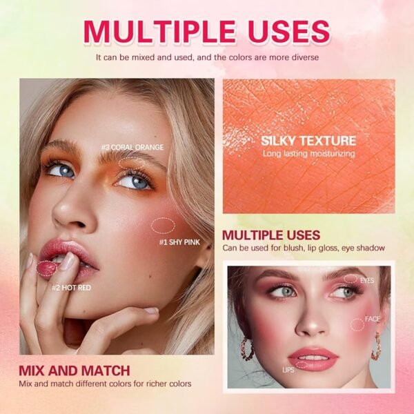 Multi-Use Makeup Blush Stick,Beauty Solid Moisturizer Stick,Waterproof Natural Nude Makeup,Tinted Solid Moisturizer Stick for Eyes Lips Cheek(1#shy pink) - Image 7