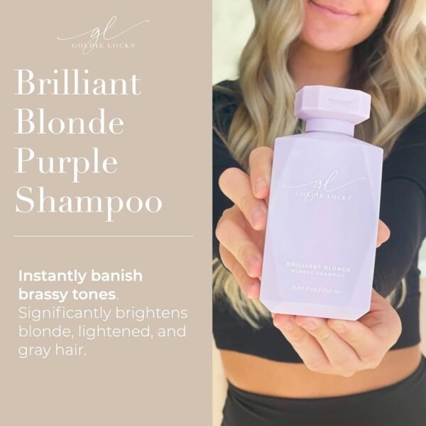 Goldie Locks Brilliant Blonde Purple Shampoo for Blonde, Lightened, Grey Hair & Extensions, Brightens, Tones, Eliminates Brass, Sulfate-Free, Nourishing, Moisturizing, Color Safe, 8.45 Fl Oz Bottle - Image 3