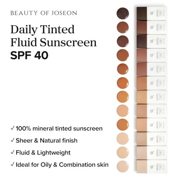 Beauty of Joseon Daily Tinted Fluid Sunscreen 12 Shades for Face Moisturizing Broad Spectrum SPF 40 Korean Skincare 50ml, 1.69 fl.oz #LP100 - Image 4