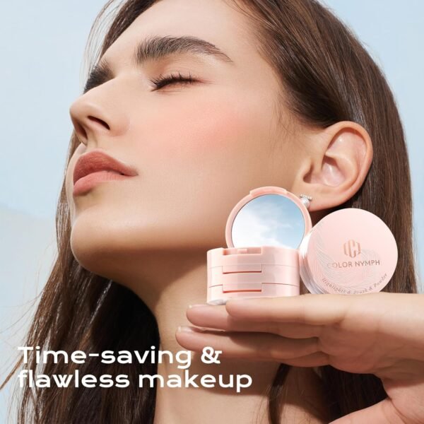 Color Nymph 3 Colors Contour Blush Highlighter Makeup Palette | 3-IN-1 Multi-Colored Shimmer & Matte Long-Lasting Travel-Friendly Make up Kit, Includes Brush & Mirror | Stacked Makeup Design (Purple) - Image 6