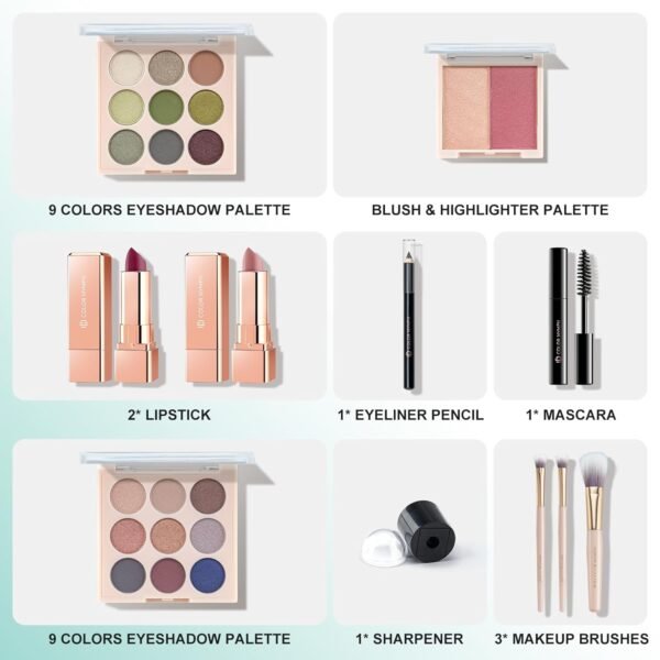 Color Nymph All In One Makeup Kit, Makeup Gift Set for Beginners Teenager Girls with Eyeshadow Palette Blush Lipstick Lip Pencil Eye Pencil Brush Mascara Portable Bag - Image 3