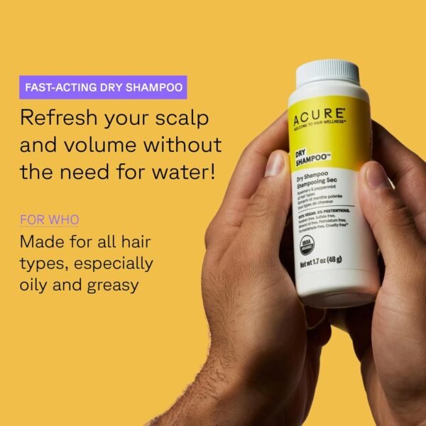 Acure Dry Shampoo - All Hair Types | 100% Vegan | Certified Organic | Rosemary & Peppermint - Absorbs Oil & Removes Impurities Without Water | 1.7 Oz - Image 3