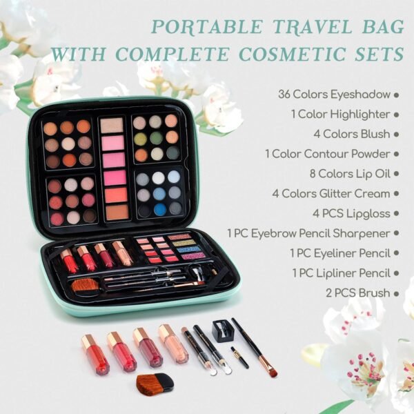 Color Nymph Beginner Makeup Kits Gift for Teens, Makeup Palettes with Reusable Handbag Includes 36 Colors Eyeshadow Blushes Bronzer Highlighter 4 Colors Lipgloss, Lip Oil Brushes Mint Green - Image 3